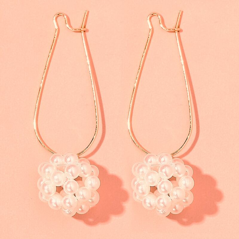 

Faux Pearl Ball Drop Earrings, Gold