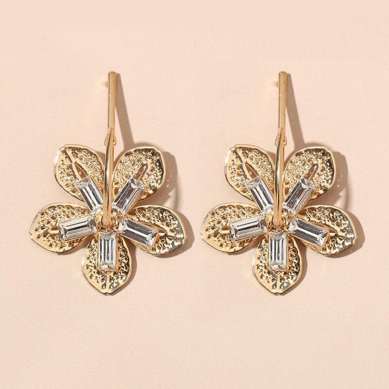 

Crystal Floral Drop Earrings, Gold
