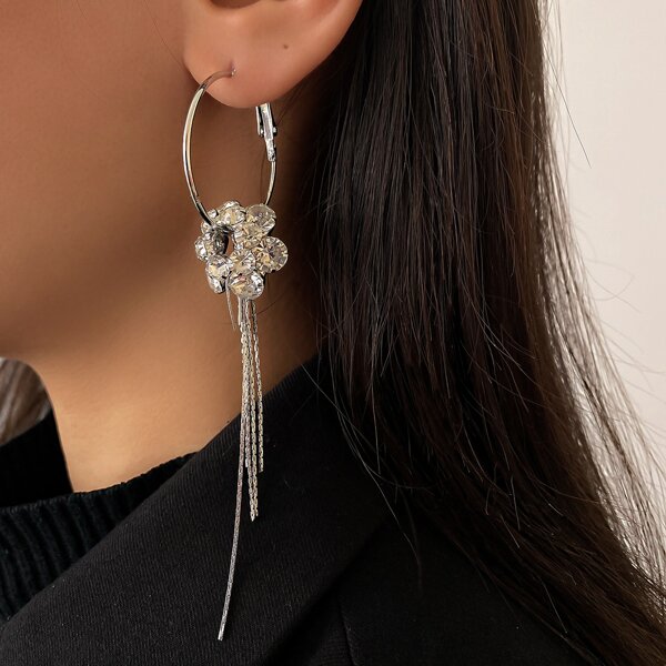 

Rhinestone Decor Drop Earrings, Silver