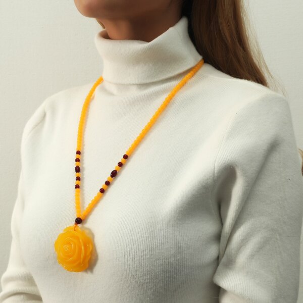 

Flower Charm Beaded Necklace, Yellow