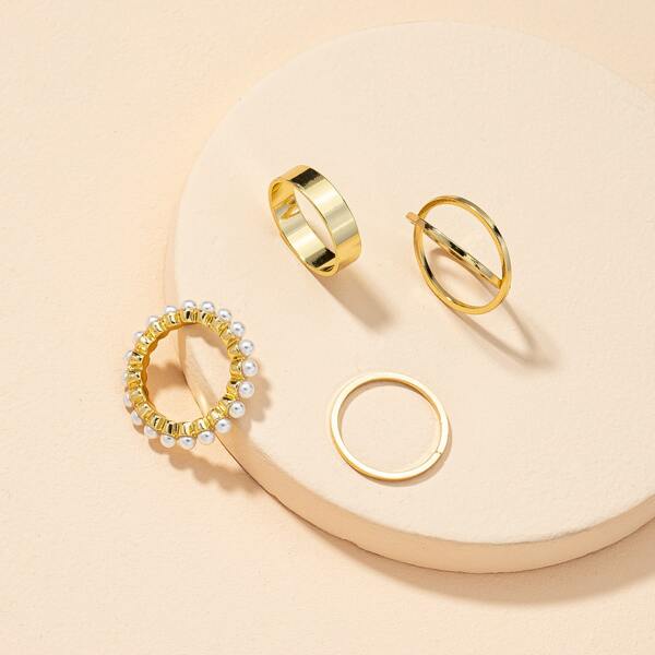 

4pcs Faux Pearl Decor Ring, Gold