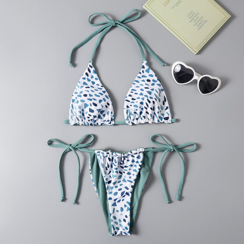 

Dalmatian Halter Tie Side Bikini Swimsuit, Multicolor