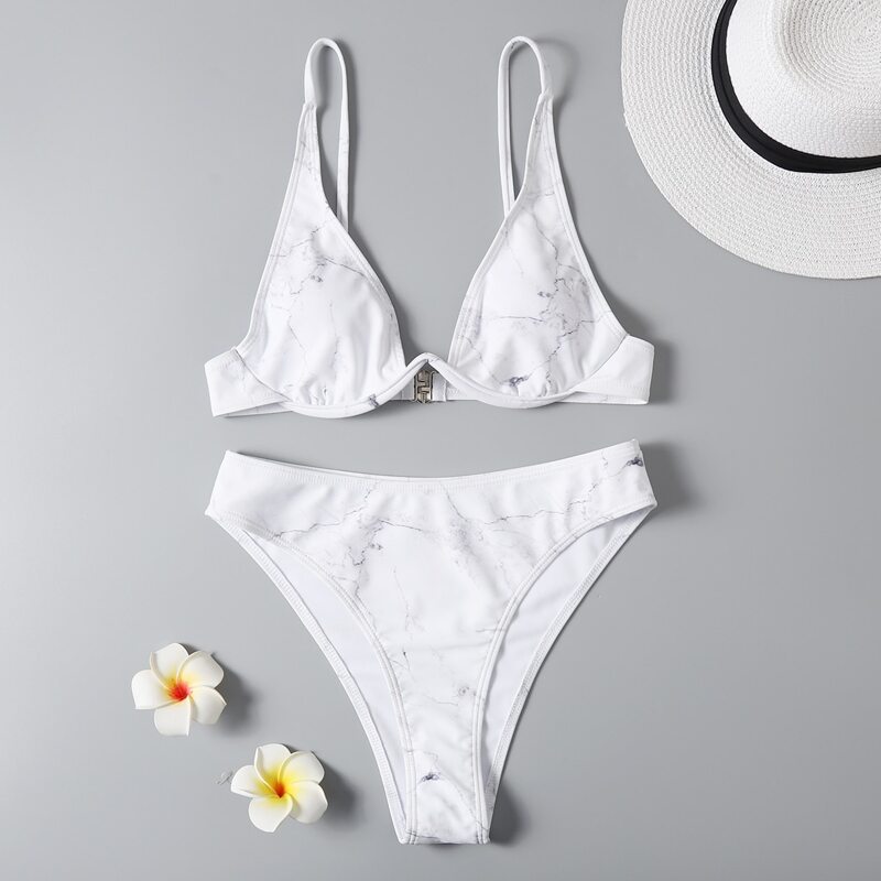 

Marble Push Up Bikini Swimsuit, White