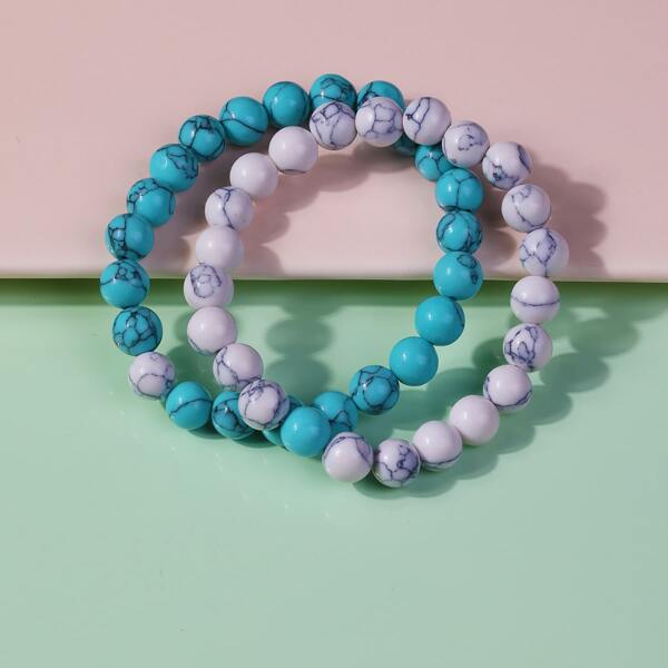 

2pcs Stone Beaded Bracelet, Blue