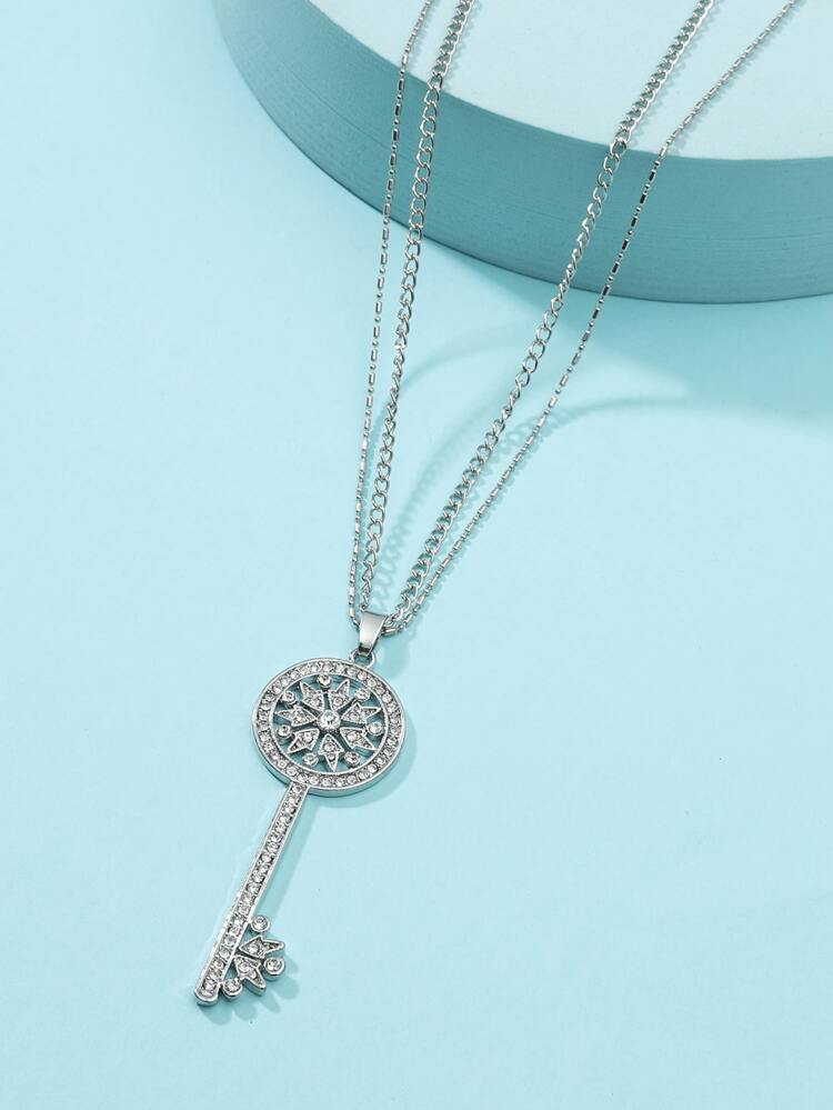 Rhinestone Key Charm Necklace
