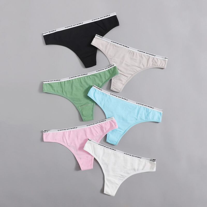 

6pack Letter Tape Thong Panty Set, Multicolor
