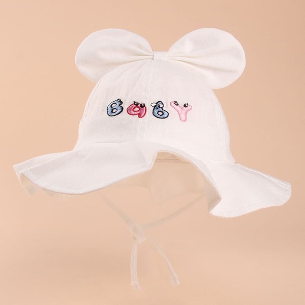 

Baby Bow Decor Letter Embroidered Bucket Hat, White