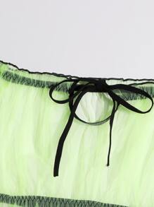 Sheer Mesh Tie Side Thong Lingerie Set - Green - View 5