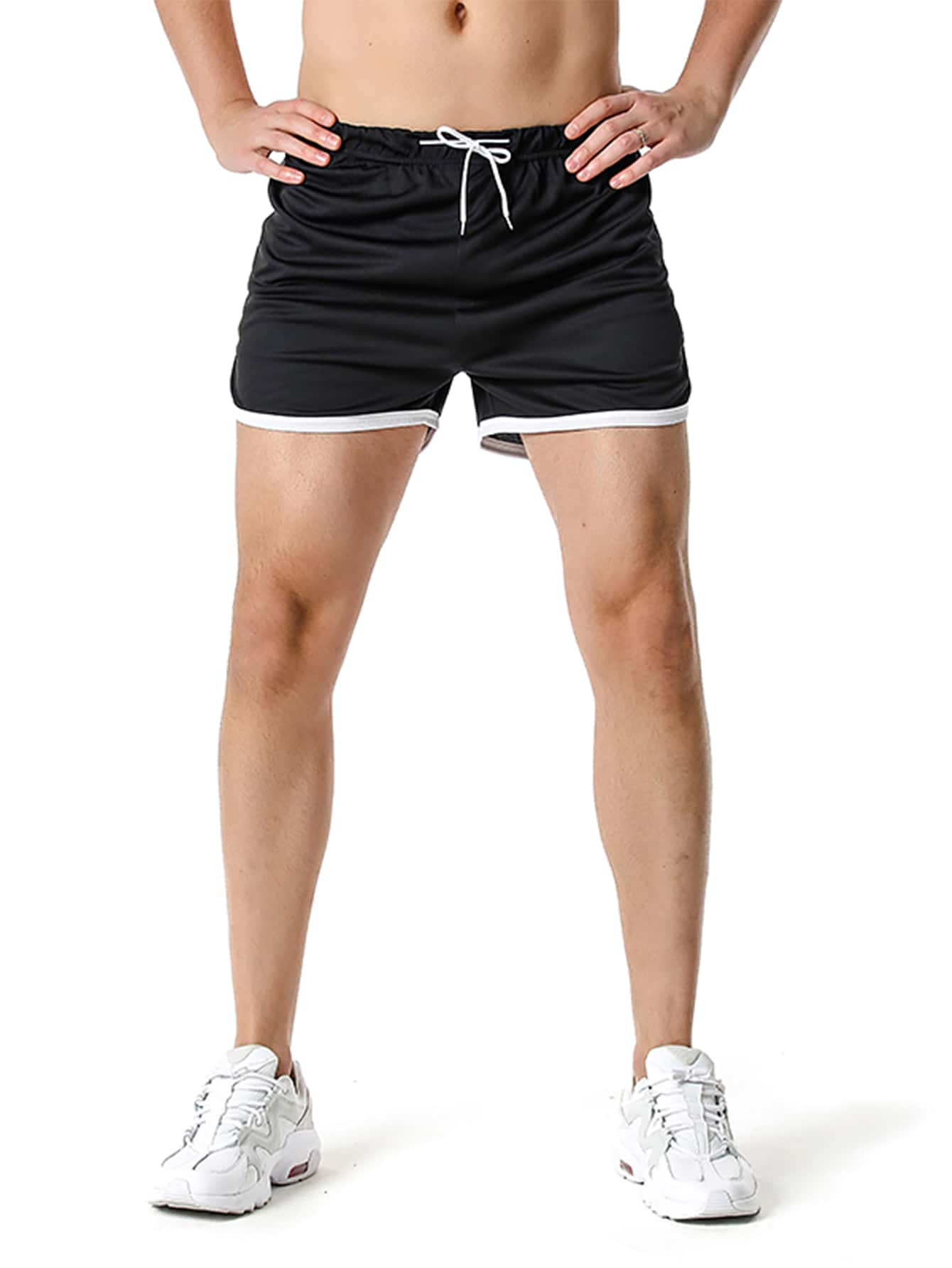 Manfinity Hombres Shorts deportivos de cintura con cordón - Negro - Ver 1