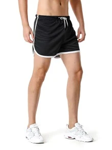 Manfinity Hombres Shorts deportivos de cintura con cordón - Negro - Ver 3