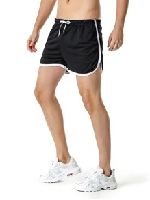 Manfinity Hombres Shorts deportivos de cintura con cordón - Negro - Ver 4