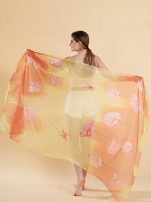 Flower Print Sheer Shawl - Multicolor - View 2