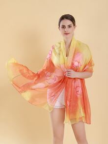 Flower Print Sheer Shawl - Multicolor - View 3