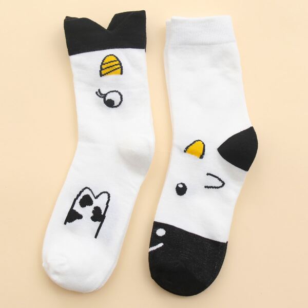 

2pairs Cartoon Graphic Socks, Multicolor