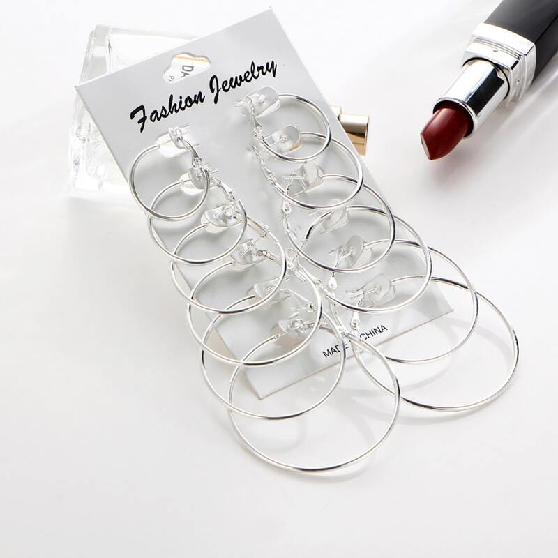 

6pairs Hoop Earrings, Silver