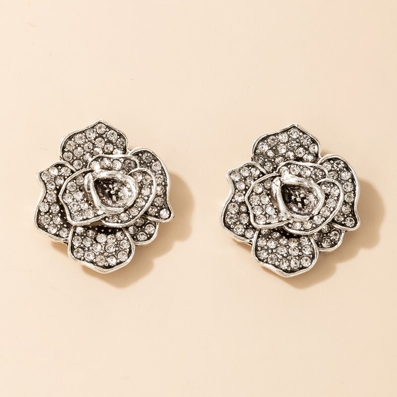

Rhinestone Floral Stud Earrings, Silver