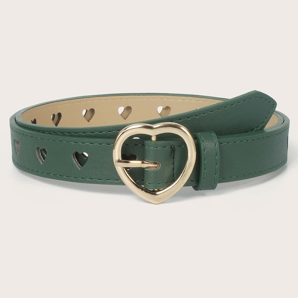 

Heart Buckle PU Belt, Green