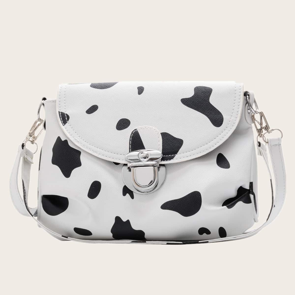 

Cow Pattern Crossbody Bag, Black and white