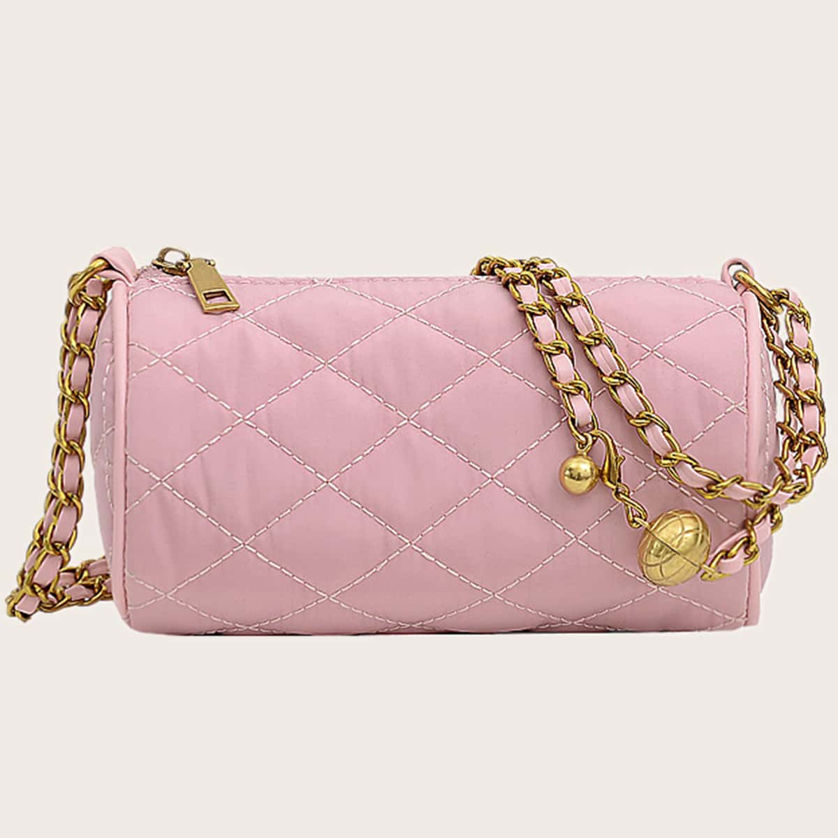 

Quilted Barrel Bag, Pink