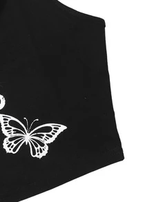 Plus Sun & Butterfly Print Halter Top - Black - View 3