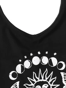 Plus Sun & Butterfly Print Halter Top - Black - View 4