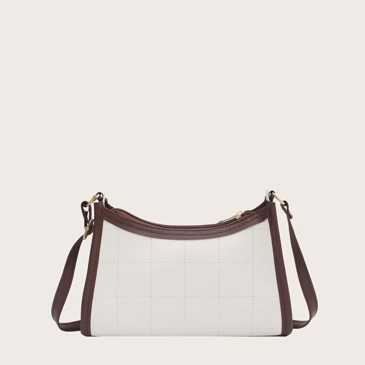 

Contrast Trim Hobo Bag, White