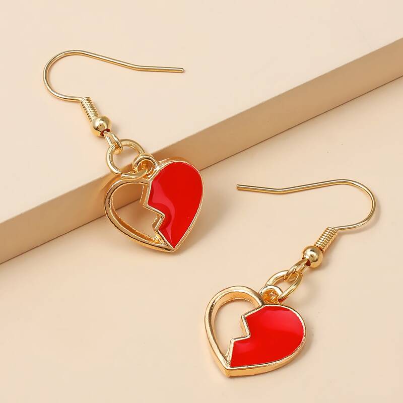 

Heart Drop Earrings, Red