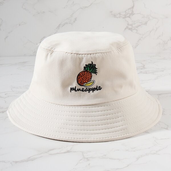 

Pineapple Embroidered Bucket Hat, Beige