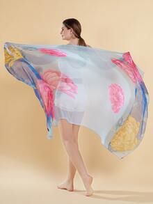 Flower Print Sheer Shawl - Multicolor - View 2