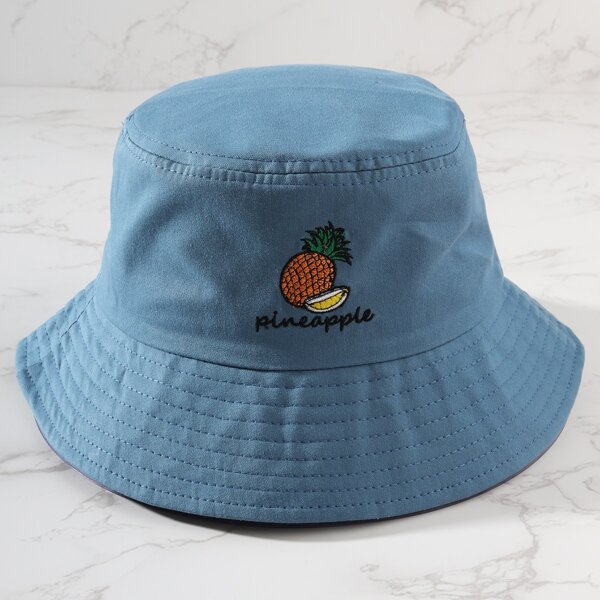 

Pineapple Embroidered Bucket Hat, Blue