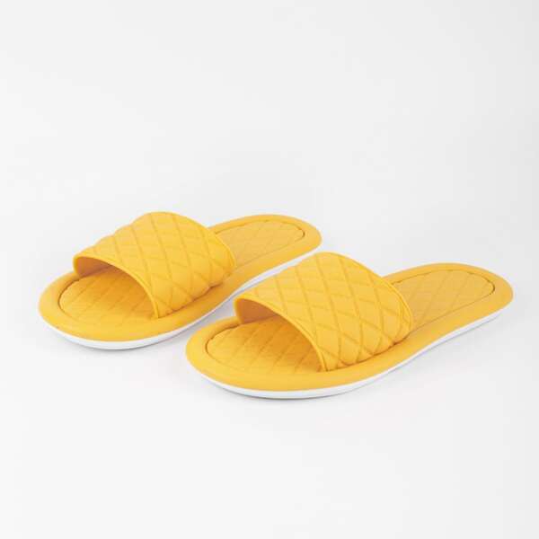 

Open Toe Quilted Slides, Yellow
