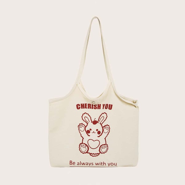 

Cartoon Graphic Shopper Bag, Beige
