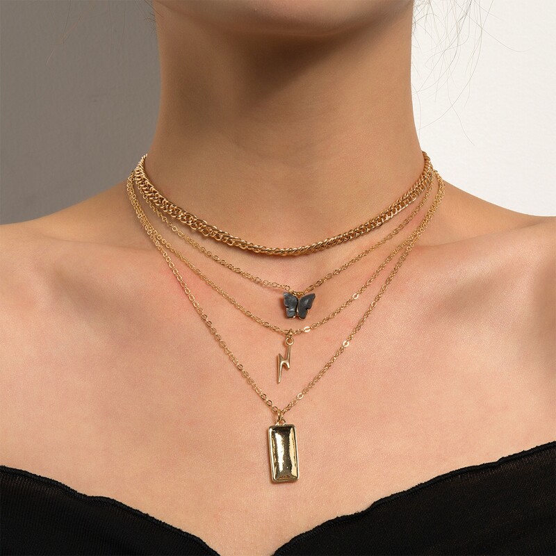 

Thunder & Butterfly Layered Chain Necklace, Gold