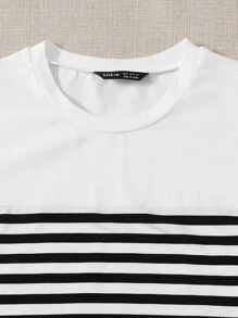 SHEIN EZwear Striped Print Tee - Black and White - View 5
