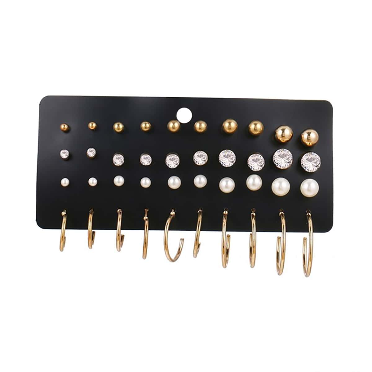 

20pairs Rhinestone & Faux Pearl Earring Set, Gold