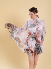 風景圖案透明翻領 - 白色 - 查看 3