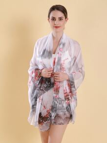 風景圖案透明翻領 - 白色 - 查看 5