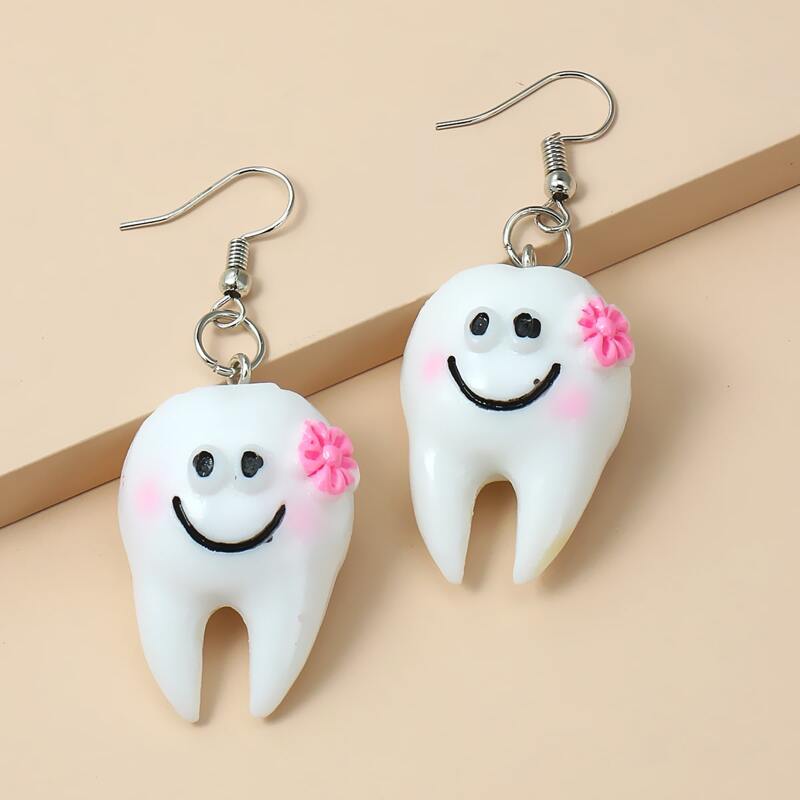 

Funny Face Tooth Drop Earrings, White