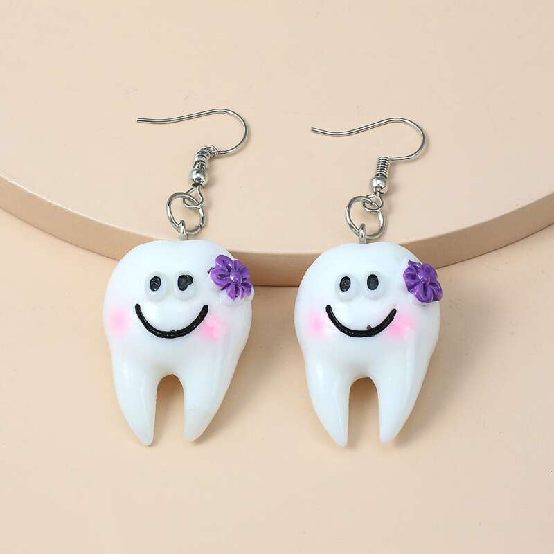 

Funny Face Tooth Drop Earrings, White
