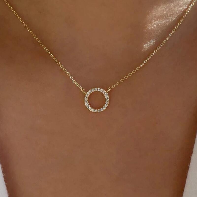 

Rhinestone Ring Pendant Necklace, Gold