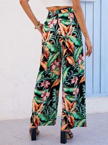 SHEIN Pantalones palazzo con estampado tropical - Multicolor - Ver 3