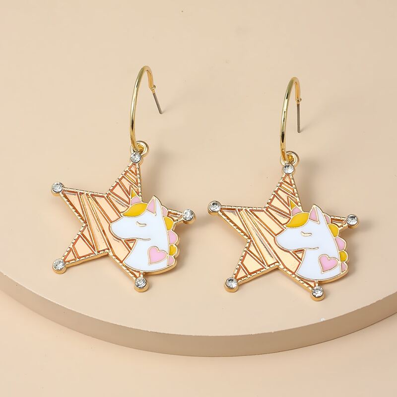 

Star & Unicorn Drop Earrings, Gold