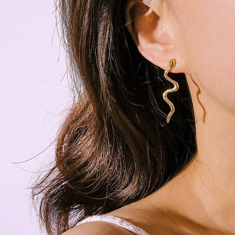 

Snake Drop Earrings, Gold