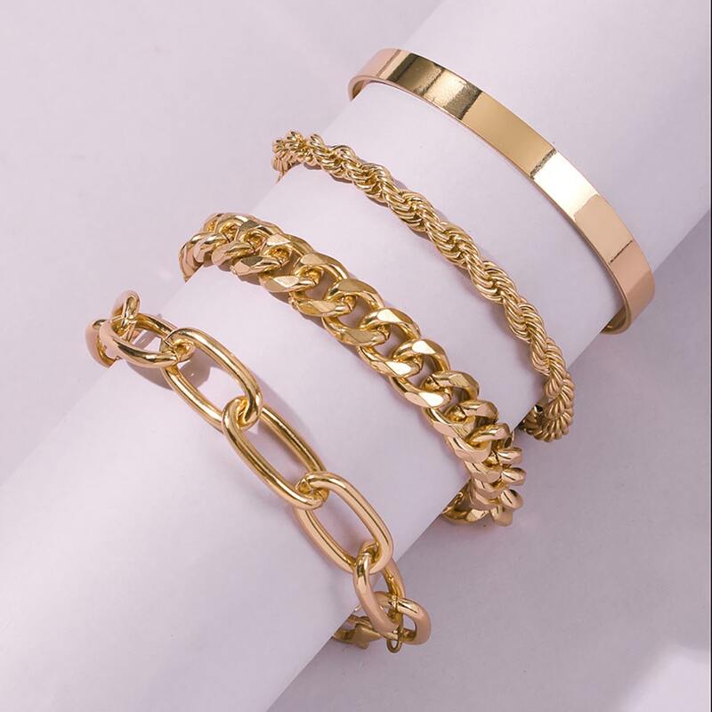 

4pcs Chunky Chain Bracelet, Gold