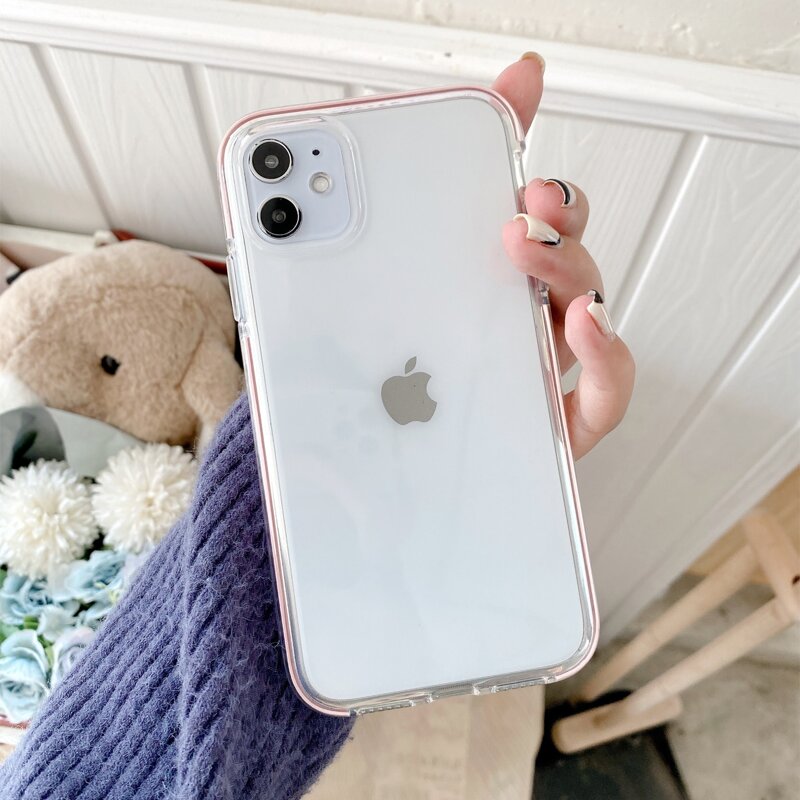 

Contrast Frame Clear iPhone Case, Baby pink