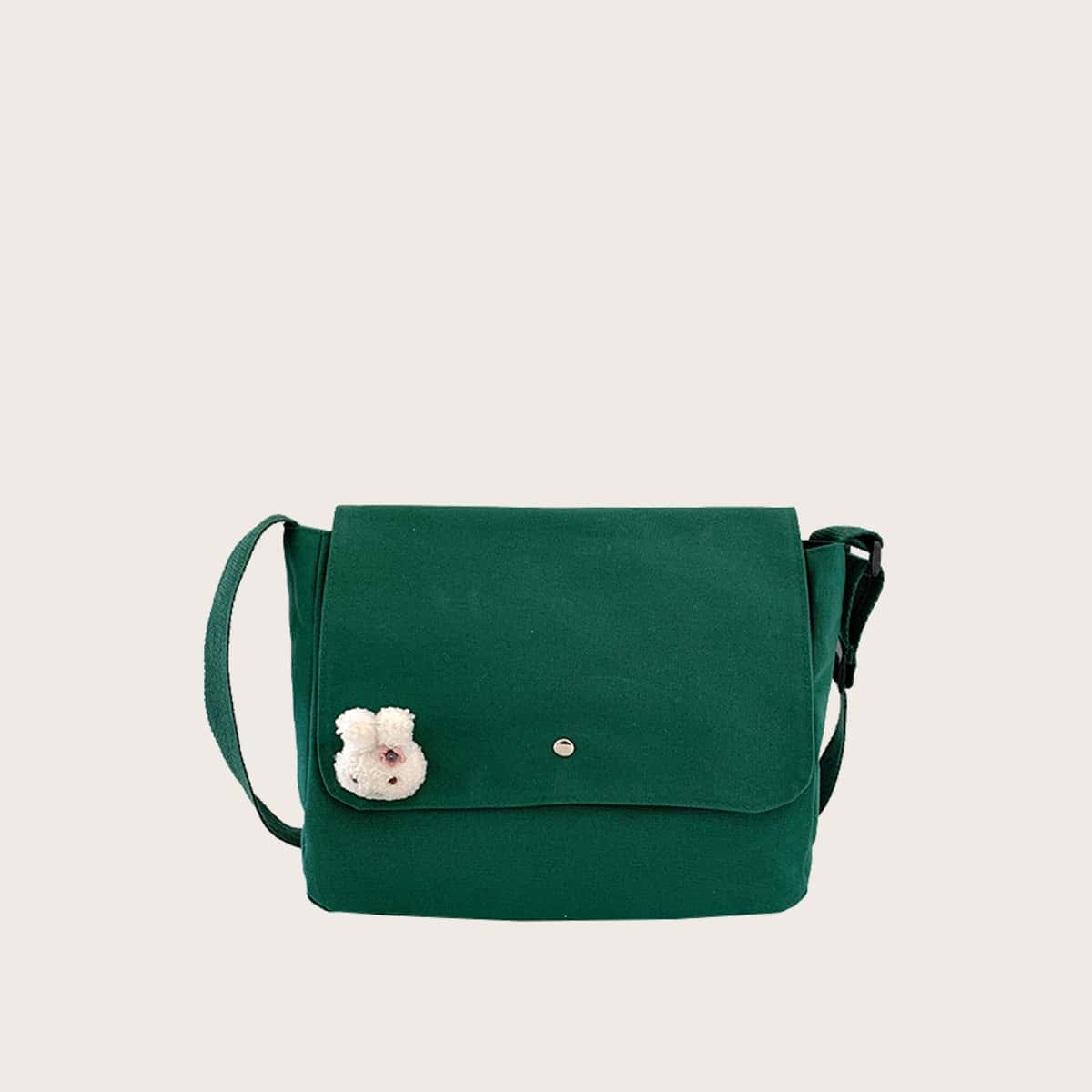 

Cartoon Bear Charm Canvas Bag, Green