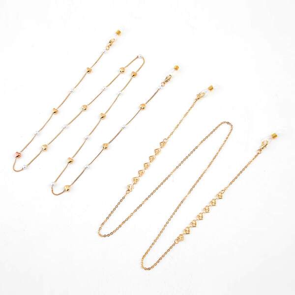 

2pcs Faux Pearl Decor Face Mask Chain, Gold