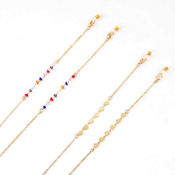 

2pcs Heart Detail Face Mask Chain, Gold