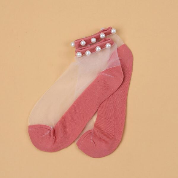 

Faux Pearl Decor Ankle Socks, Watermelon pink