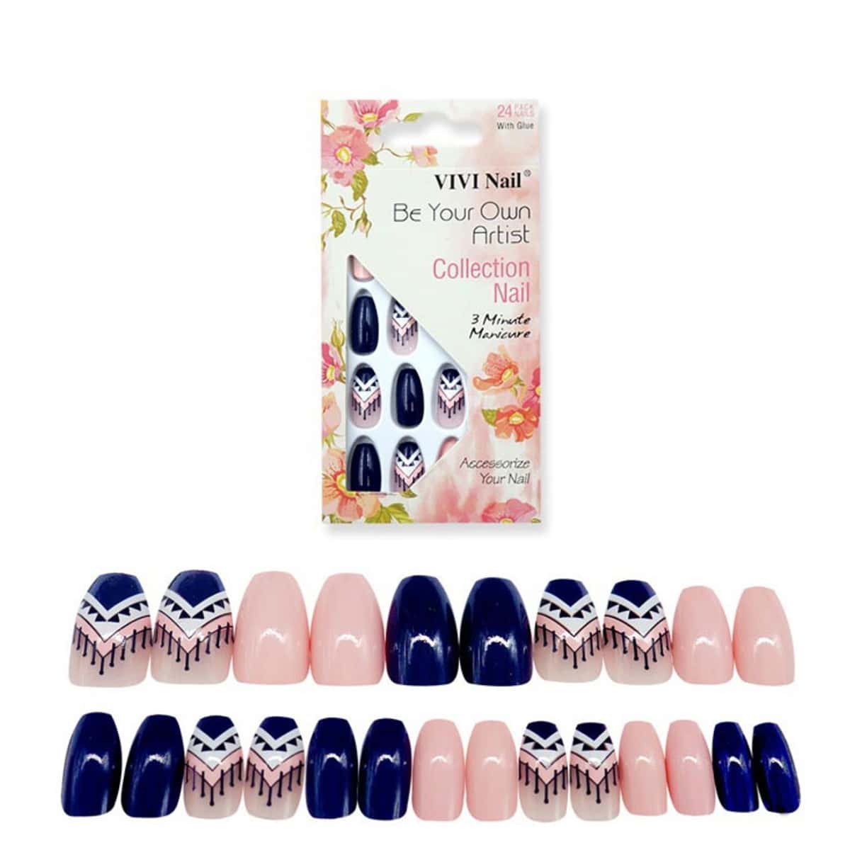 

24pcs Geometric Pattern Fake Nail, Multicolor